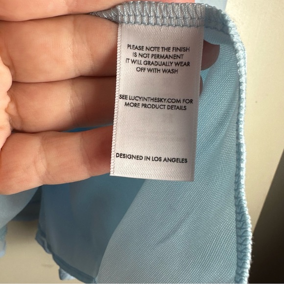 Lucy In The Sky Baby Blue Svana Plung Neck A-Line Tie Chest Flowy Mini Dress S - Picture 13 of 16